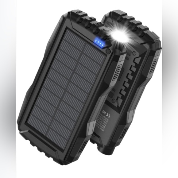 Solar Power Bank External Battery 5V 3.1A Qc 3.0 Fast Charger Flashlight (Black) - Picture 2 of 13